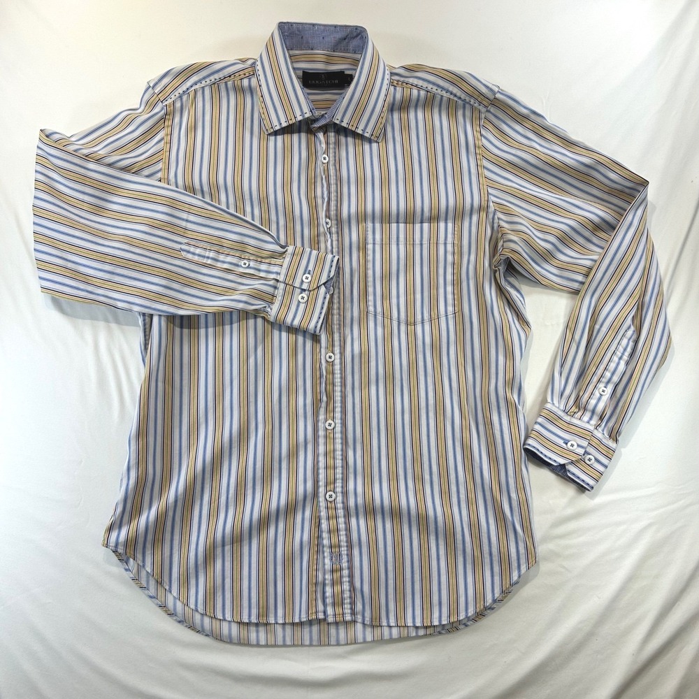 Bugatchi Uomo Preppy Striped Button Down L Cotton Coastal Light Academia Blue